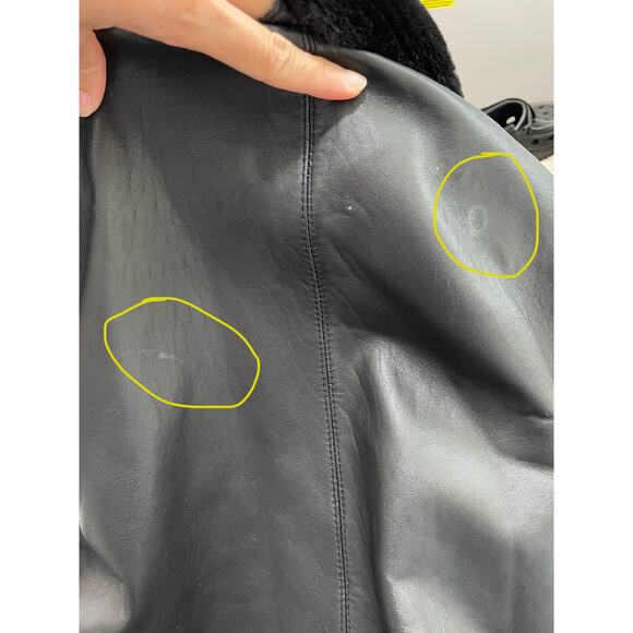 VTG Womens Neiman Marcus Leather Coat Jacket L Black Faux Fur Lined Capsule - Picture 14 of 16